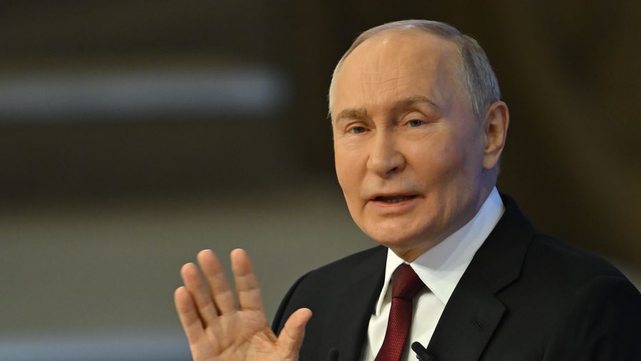 MOSCOW, RUSSIA - DECEMBER 19: Russia's President Vladimir Putin attends annual special televised question-and-answer session and year-end news conference scheduled to take place at the Gostiny Dvor trade and exhibition centre in Russia, Moscow on December 19, 2024. (Photo by Sefa Karacan/Anadolu via Getty Images)