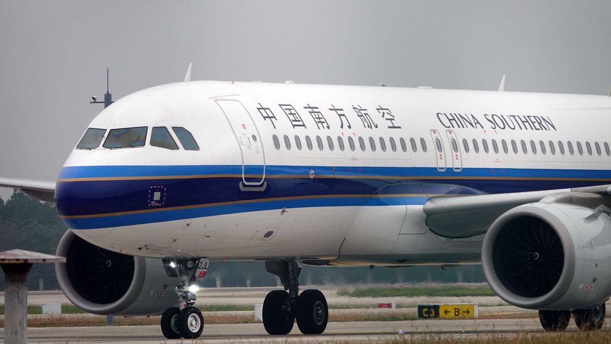 A China Southern Airlines passenger plane departs from Three Gorges International Airport in Yichang City, Hubei Province, China, on October 8, 2025. (Photo by Costfoto/NurPhoto via Getty Images)