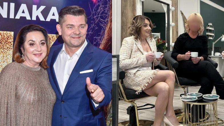 Odmieniona Danuta Martyniuk gra nogą podczas wizyty u fryzjera