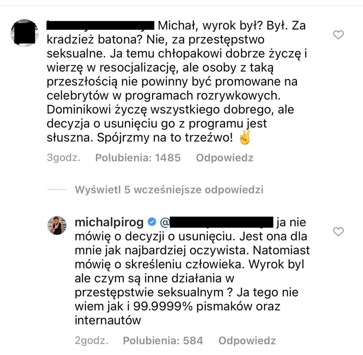 Komentarze na profilu Michała Piróga