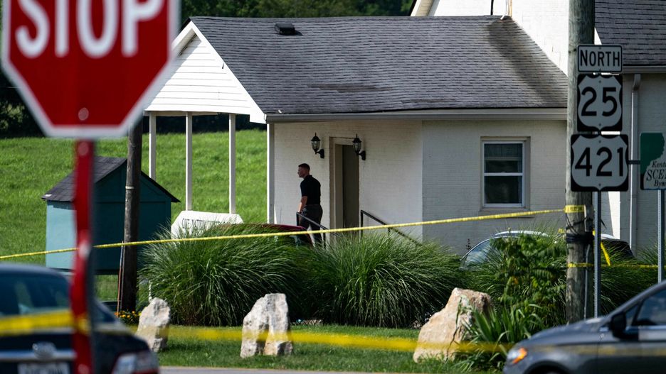 Temporary
LEXINGTON, KENTUCKY - JULY 13: Police assess the scene after a shooting at Richmond Road Baptist Church on July 13, 2025 in Lexington, Kentucky. Two people were killed and two others injured at the church after the shooter shot and injured a state trooper at the Blue Grass Airport before fleeing and eventually stopping at the Richmond Road Baptist Church.   Michael Swensen/Getty Images/AFP (Photo by Michael Swensen / GETTY IMAGES NORTH AMERICA / Getty Images via AFP)
MICHAEL SWENSEN