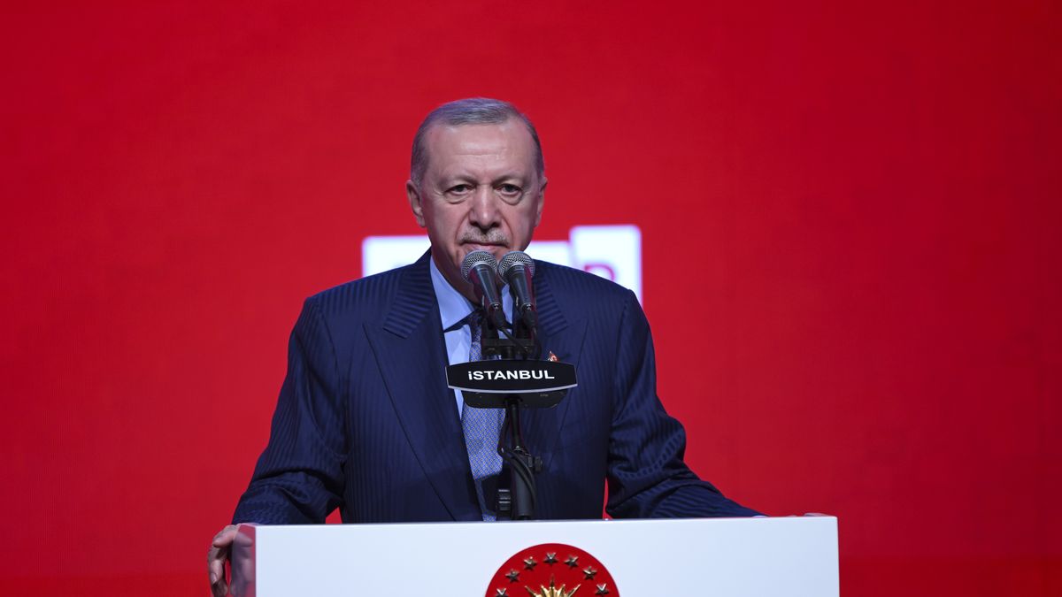 ISTANBUL, TURKIYE - MAY 31: Turkish President Recep Tayyip Erdogan makes a speech during the Turkish Youth Summit at Istanbul Congress Center in Istanbul, Turkiye on May 31, 2025. (Photo by Arif Hudaverdi Yaman/Anadolu via Getty Images)