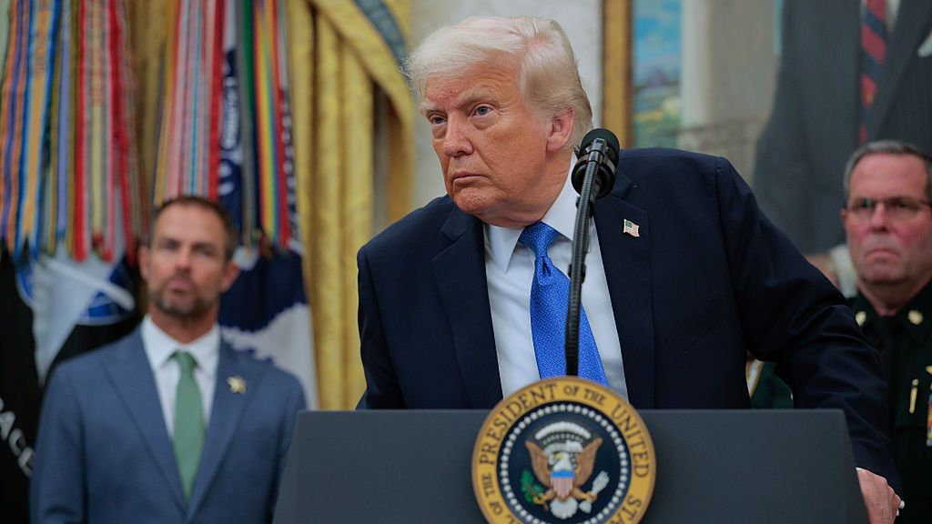 President Trump Holds Law Enforcement Event In White House's Oval Office
WASHINGTON, DC - MAY 19: U.S. President Donald Trump answers reporters' questions after he posthumously awarded the new Medals of Sacrifice to fallen officers during a ceremony in the Oval Office of the White House on May 19, 2025 in Washington, DC. Trump awarded Medals of Sacrifice to Palm Beach County Sheriff's Deputies Ralph "Butch" Waller Jr., Corporal Luis Paez, and Deputy Ignacio "Dan" Diaz, who died in a line-of-duty crash on November 21, 2024.  (Photo by Chip Somodevilla/Getty Images)
Chip Somodevilla