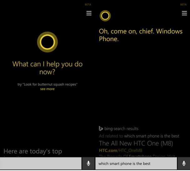 Cortana wie jakie są najlepsze smartfony, ale Bing jest chyba innego zdania ;)