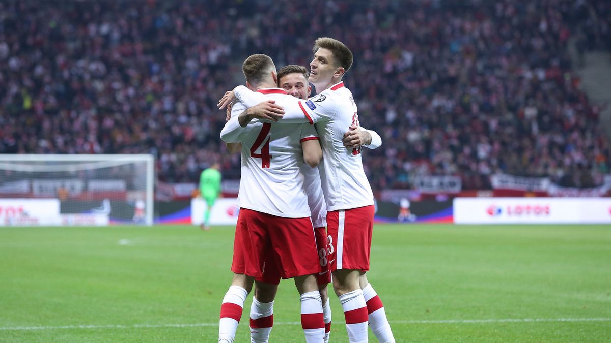 piłkarze reprezentacji Polski cieszą się z gola