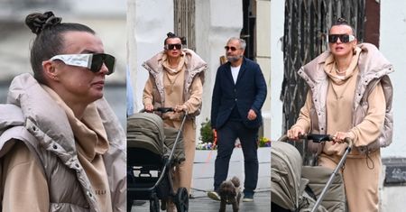 Katarzyna Sokołowska w dresie śmiga po Śródmieściu z partnerem, synkiem i psami (ZDJĘCIA)