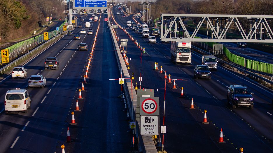Traffic passes along a section of the M4 which is currently being converted to a smart motorway on 13th January 2022 in Langley, United Kingdom. The UK government has announced that new 'all-lane running' smart motorways will be paused to allow further assessment of their safety. (photo by Mark Kerrison/In Pictures via Getty Images)