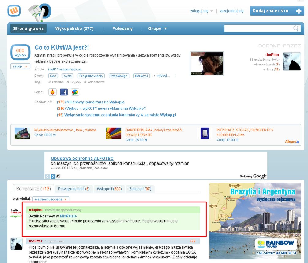 "Komentarze sponsorowane". Wykop przesadza z reklamami? 2