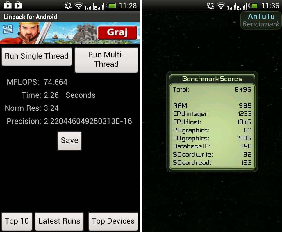 HTC Desire SV - benchmarki (fot. własne)