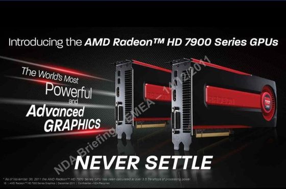 slajd informujący o najwyższej wydajności kart graficznych AMD Radeon HD 7900