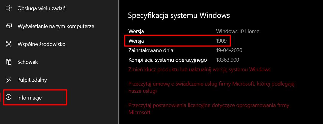 Informację o wersji Windows 10 można znaleźć w ustawieniach, fot. Oskar Ziomek.