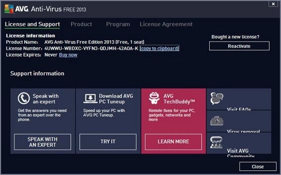 avg antivirus free 2013 wygląd menu