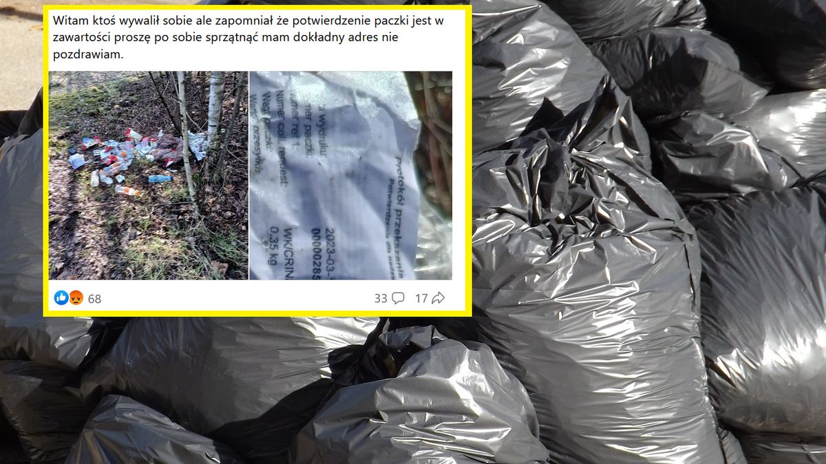Ktoś wyrzucił śmieci w lesie.