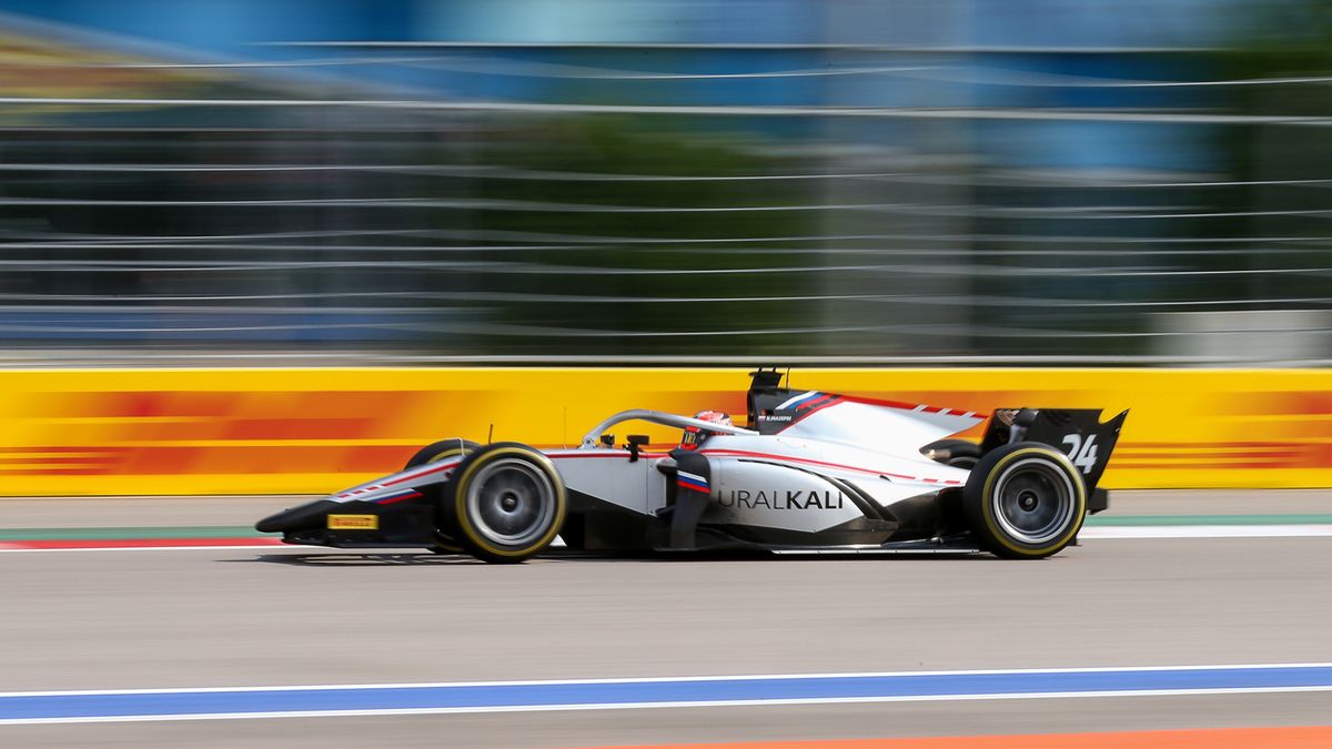 SOCHI, RUSSIA - SEPTEMBER 26, 2020: Hitech Grand Prix F2 team driver Nikita Mazepin competes in the First Race at the 2020 Formula Two Russian Grand Prix at the Sochi Autodrom racing circuit. Dmitry Feoktistov/TASS (Photo by Dmitry Feoktistov\TASS via Getty Images)