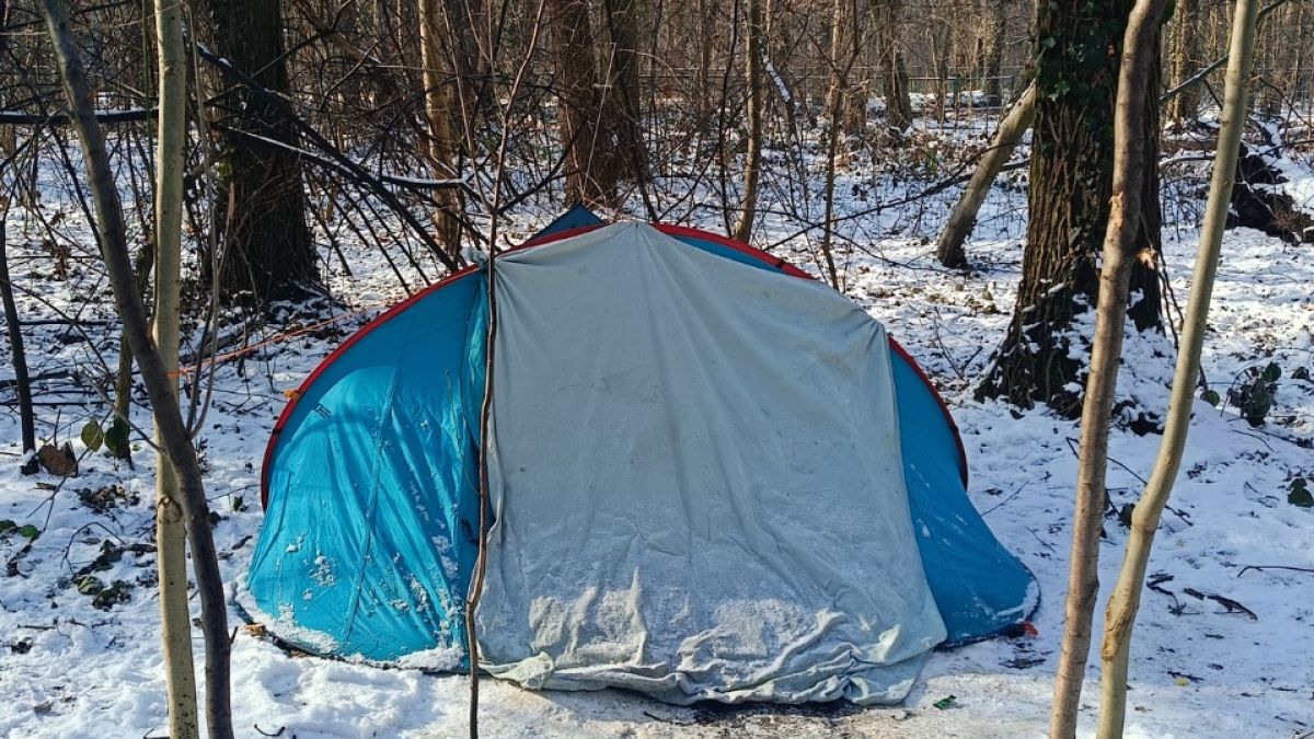 Para zamieszkała w nieosłoniętym namiocie w parku