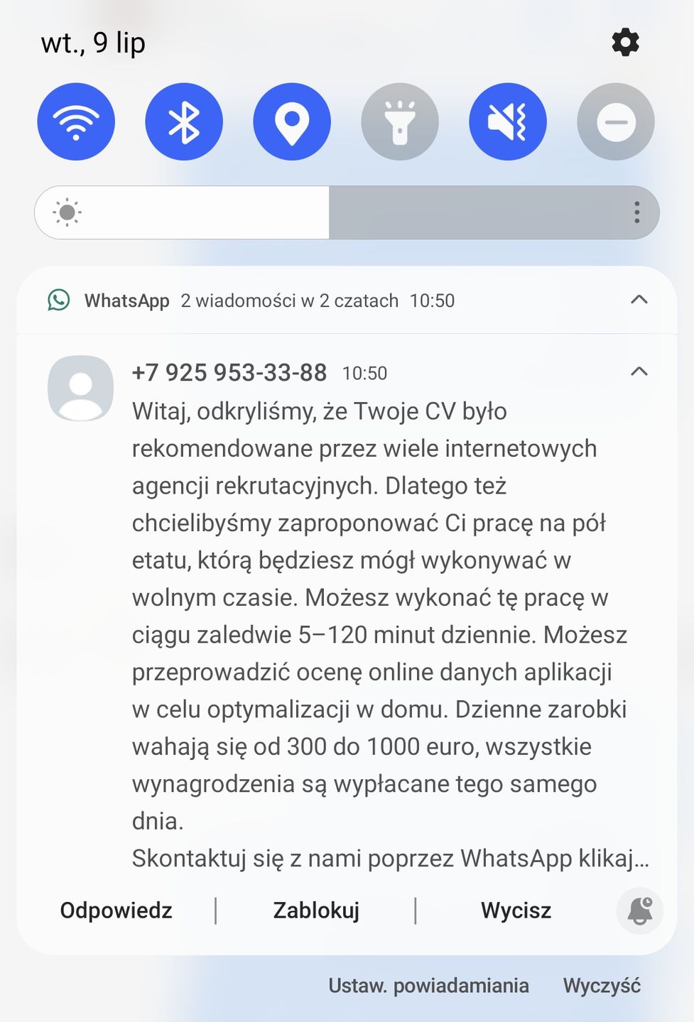 Podejrzana oferta na WhatsAppie