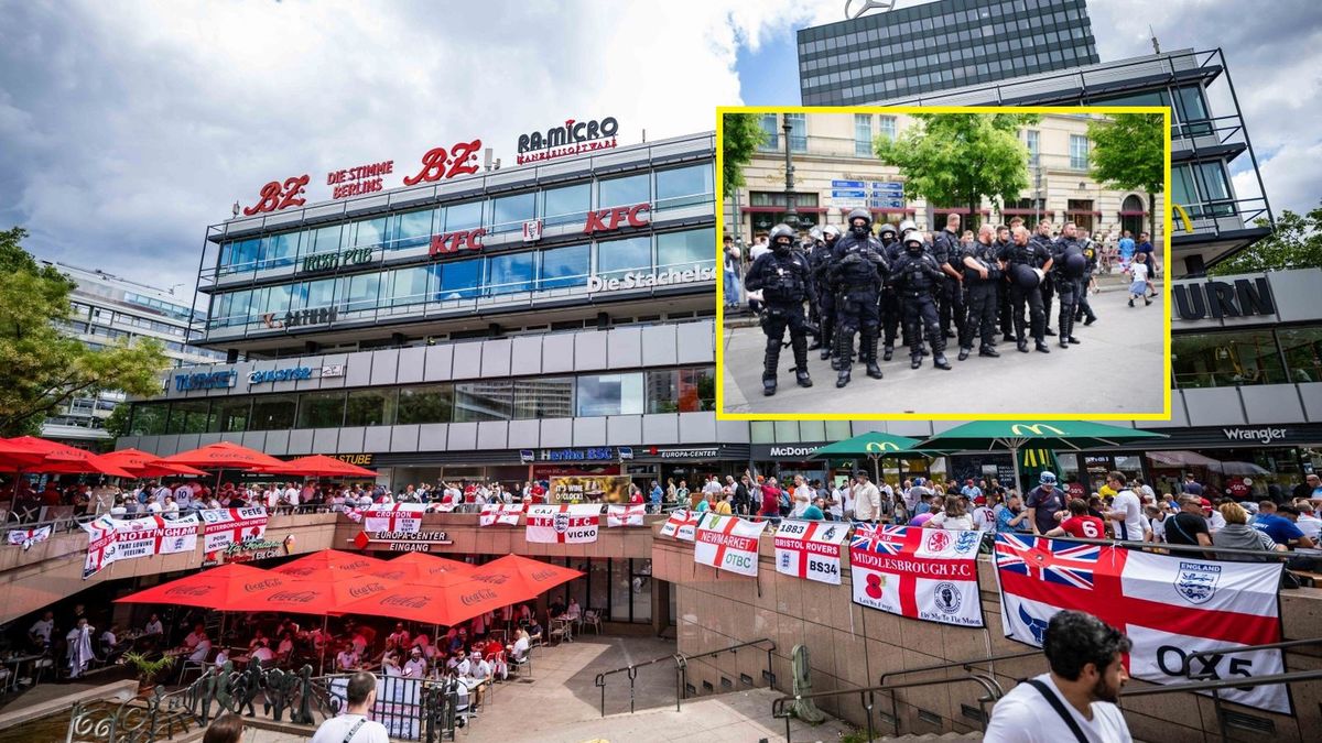 Getty Images / Kevin Voigt/ Ben Birchall/PA Images via Getty Images / Na zdjęciu: strefa kibica Euro 2024 na Breitscheidplatz w Berlinie (w ramce: niemiecka policja)