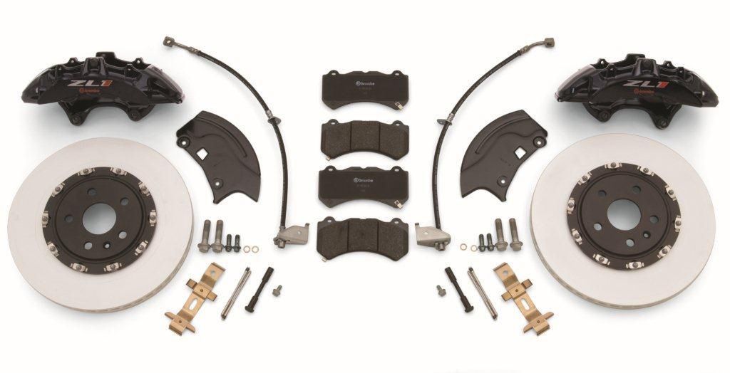 The ZL1 Brake Conversion Kit upgrades the brakes on a 2010-and-later Camaro V-6 to the system used on the on the supercharged Camaro ZL1, including the racing-style two piece, 14.6 front rotors with six-piston Brembo front calipers, 14.4 inch rear rotors with 4-piston Brembo rear calipers with a V-8-specific master cylinder.
