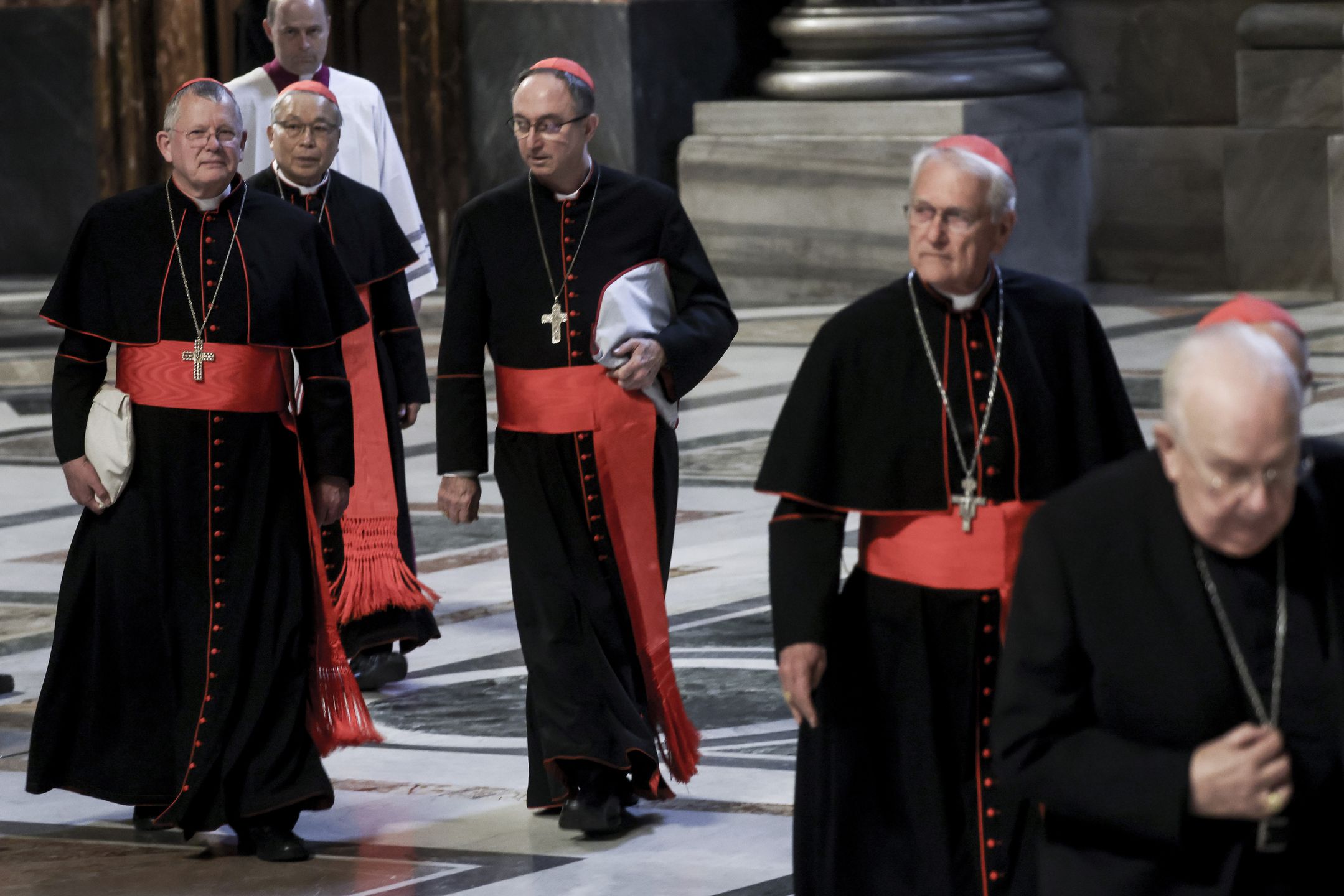 Vatican Readies For May 7 Conclave
VATICAN CITY, VATICAN - MAY 04: Cardinals arrive in St. Peter's Basilica to attend the ninth Novendiale Mass during the mourning period for Pope Francis in Saint Peter's Basilica on May 04, 2025 in Vatican City, Vatican.  On May 7, 133 cardinals will enter the Sistine Chapel to begin the papal conclave, the secretive voting process that requires two-thirds majority to elect the new leader of the Catholic Church. The election follows the death of Pope Francis on April 21 at the age of 88. (Photo by Alessandra Benedetti - Corbis/Corbis via Getty Images)
Alessandra Benedetti - Corbis