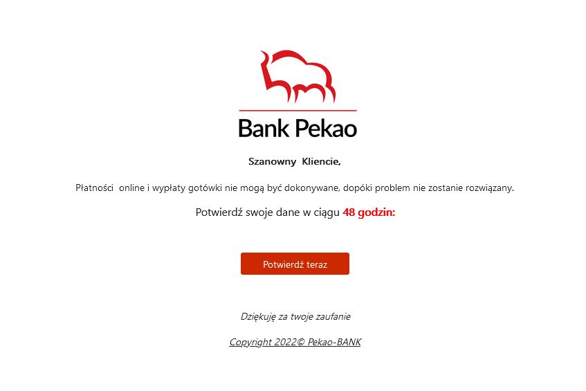 Oszuści posłużyli się bezprawnie logotypem Banku Pekao.