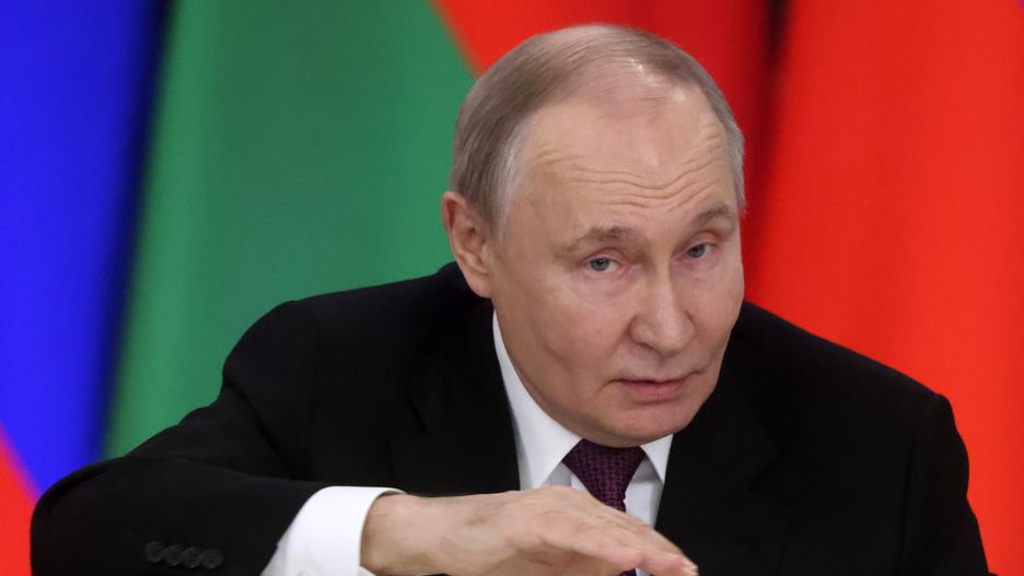 MOSCOW, RUSSIA - MARCH 13: (RUSSIA OUT) Russian President Vladimir Putin gestures during a press conference at the Grand Kremin Palace, March 13, 2025, in Moscow, Russia. President of Belarus Lukashenko is having fist first foreign trip after re-election. (Photo by Contributor/Getty Images)