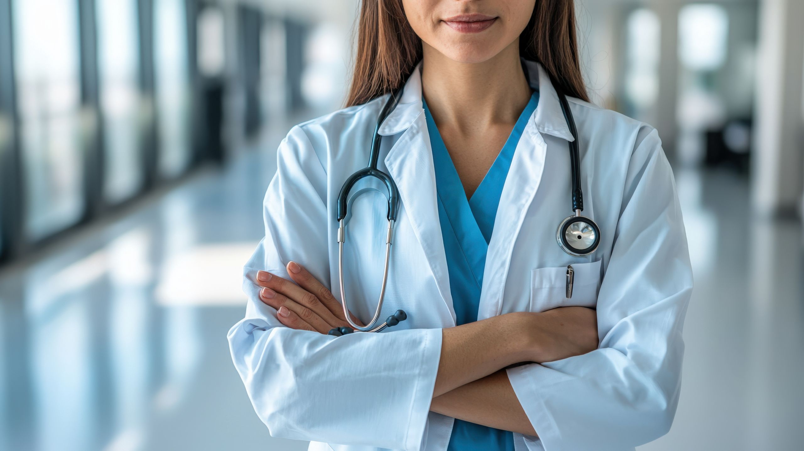 female doctor, medical professional, healthcare, hospital, smiling, stethoscope, modern clinic, health care, medical staff, physician, arms crossed, confident, wellness, young adult, clinical environment, professional attire, healthcare worker, medical examination, attractive, female healthcare provider, patient care, health services, health and wellness, medical practice, contemporary, hospital interior, serious expression, compassionate care, medicine, healthcare industry, doctor patient relationship, trust, urgent care, health profession, supportive healthcare, diverse healthcare, empowering women, medical advice, hospital corridor, clinical skills, healthcare solutions, preventive care, community health, medical expertise, ethical standards, healthcare systems, nurturing environment, professional standards, health awareness