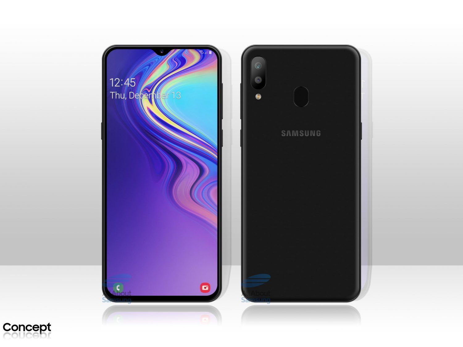 Galaxy M20 – render stworzony na podstawie nieoficjalnych informacji. (allaboutsamsung.de)
