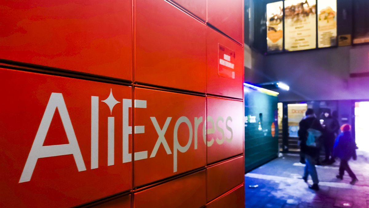 AliExpress logo is seen on a self-service delivery station in Gliwice, Poland on December 22, 2022. (Photo by Beata Zawrzel/NurPhoto via Getty Images)