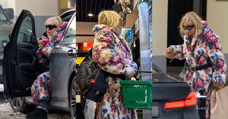 Otulona kwiecistym futrem Monika Olejnik nawiedza delikatesy. Na zakupy zabrała ze sobą torbę za 20 tysięcy złotych (ZDJĘCIA)