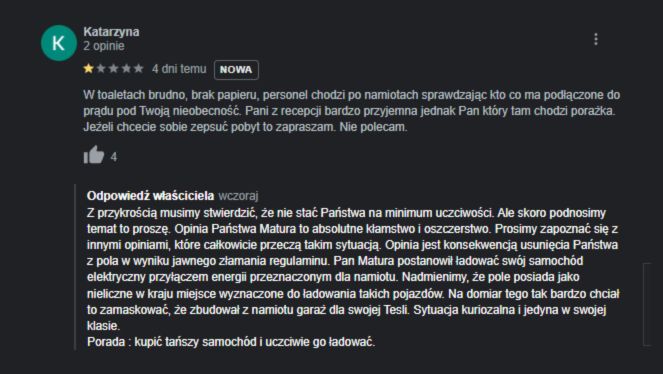 Opinia dotycząca kempingu