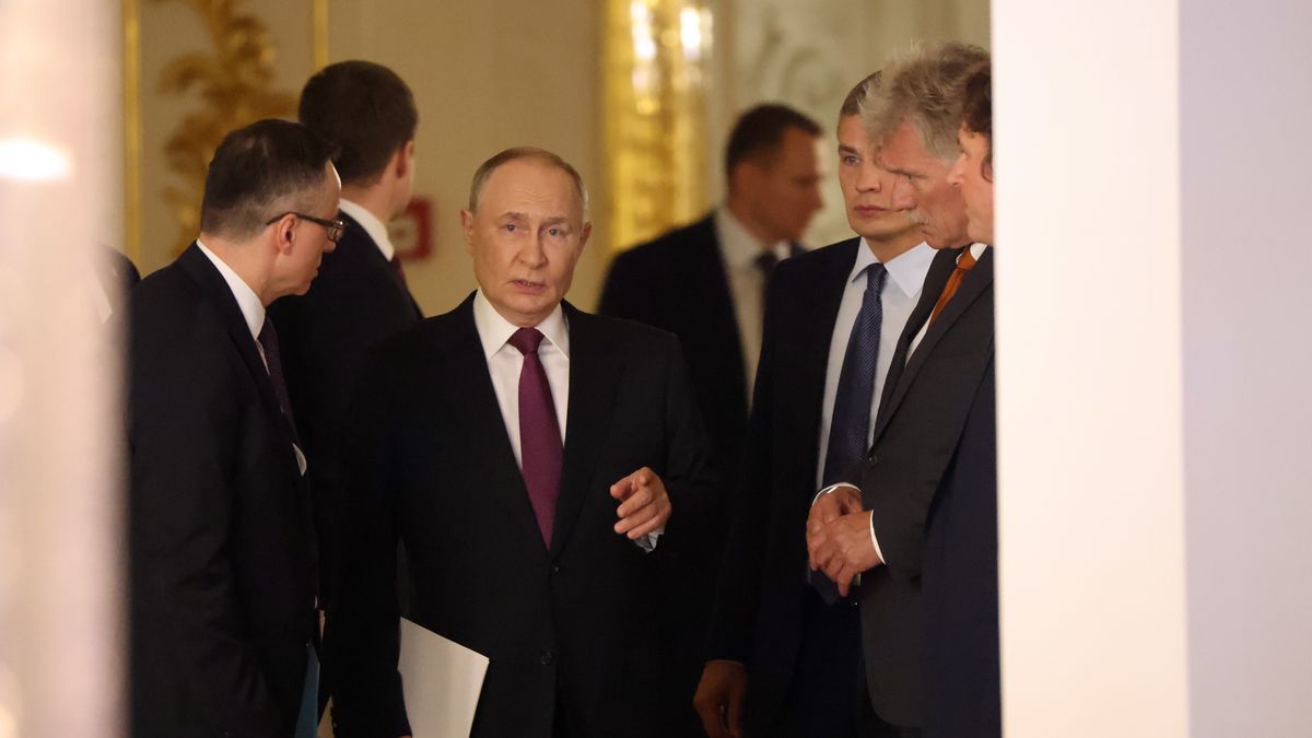 SAINT PETERSBURG, RUSSIA - SEPTEMBER 12 (RUSSIA OUT) Russian President Vladimir Putin enters the hall during the 11th International Forum of United Cultures on September 12, 2025, in Saint Petersburg, Russia. Putin arrived to Saint Petersburg to attend an annual culture forum. (Photo by Contributor/Getty Images)