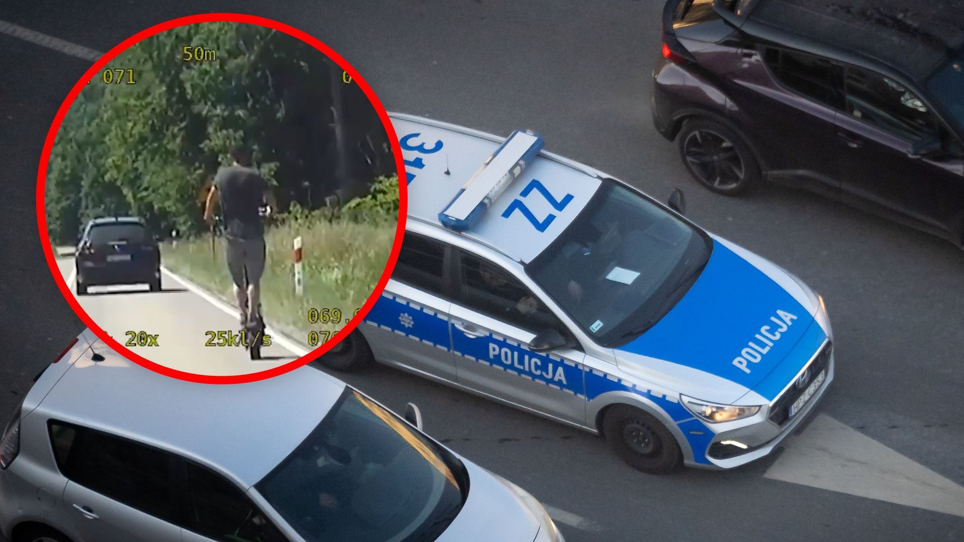 Pędził hulajnogą jak autem. Nie wiedział, iż jedzie za nim policja