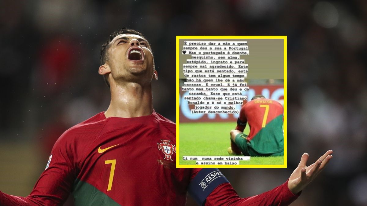Cristiano Ronaldo po przegranym meczu z Hiszpanią, na małym zdjęciu: wpis Katii Aveiro