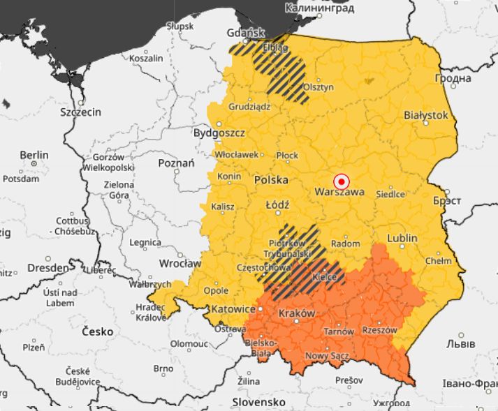 Wtorek. Mapa zagrożeń meteorologicznych