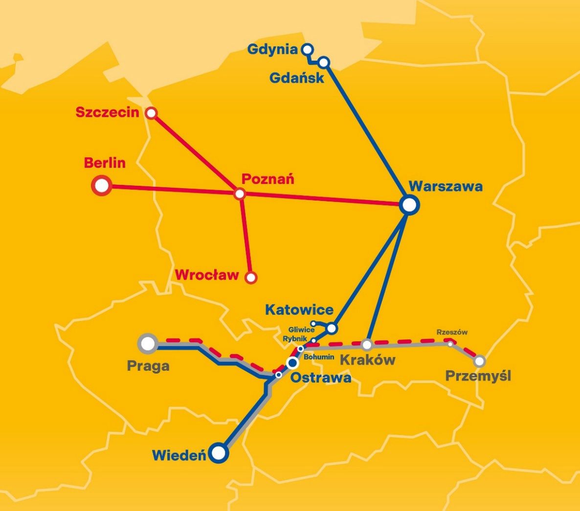 Siatka połączeń RegioJet w rozkładzie jazdy 2026/2027