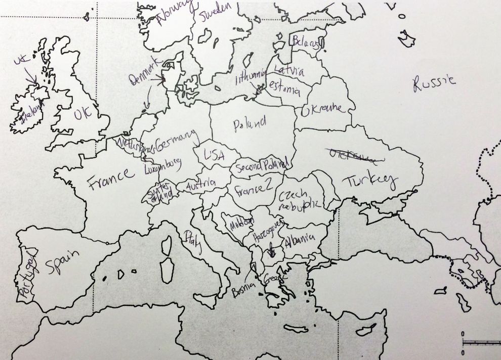 Amerykanie podpisują kraje na mapie Europy