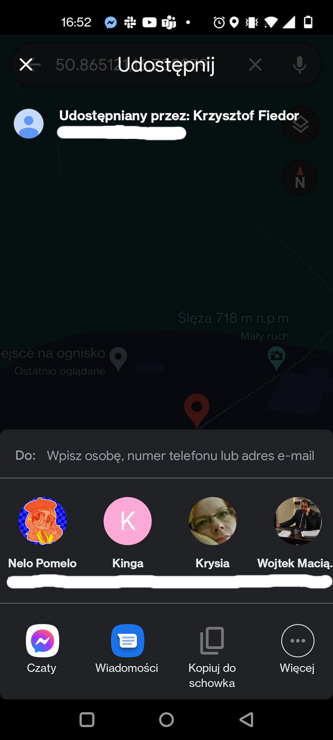 Google Maps: udostępniamy na tel. mail, Messenger czy WhatsApp 