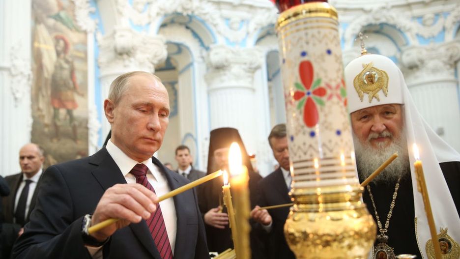 Russian President Putin visits New Jerusalem Monastery in Moscow RegionMOSCOW REGION, RUSSIA - NOVEMBER 15, 2017: Russia's President Vladimir Putin (L) and Patriarch Kirill of Moscow and All Russia light candles as they visit the New Jerusalem Monastery in the town of Istra outside Moscow. Valery Sharifulin/TASS (Photo by Valery Sharifulin\TASS via Getty Images)Valery Sharifulinmonastery, religion
