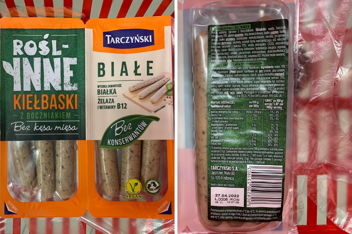 Tarczyński. Rośl-Inne kiełbaski z boczniakiem. Białe