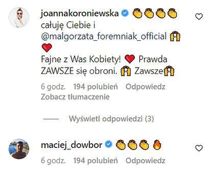 Maciej Dowbor i Joanna Koroniewska murem za Chylińską i Foremniak