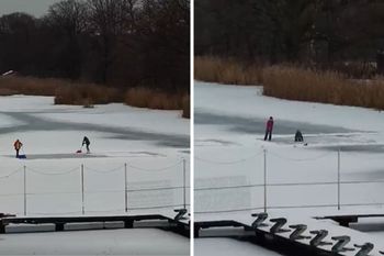 Nagrali dzieci. Bawiły się na zamarzniętym stawie. "Brak słów"
