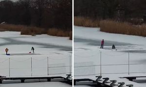 Nagrali dzieci. Bawiły się na zamarzniętym stawie. "Brak słów"