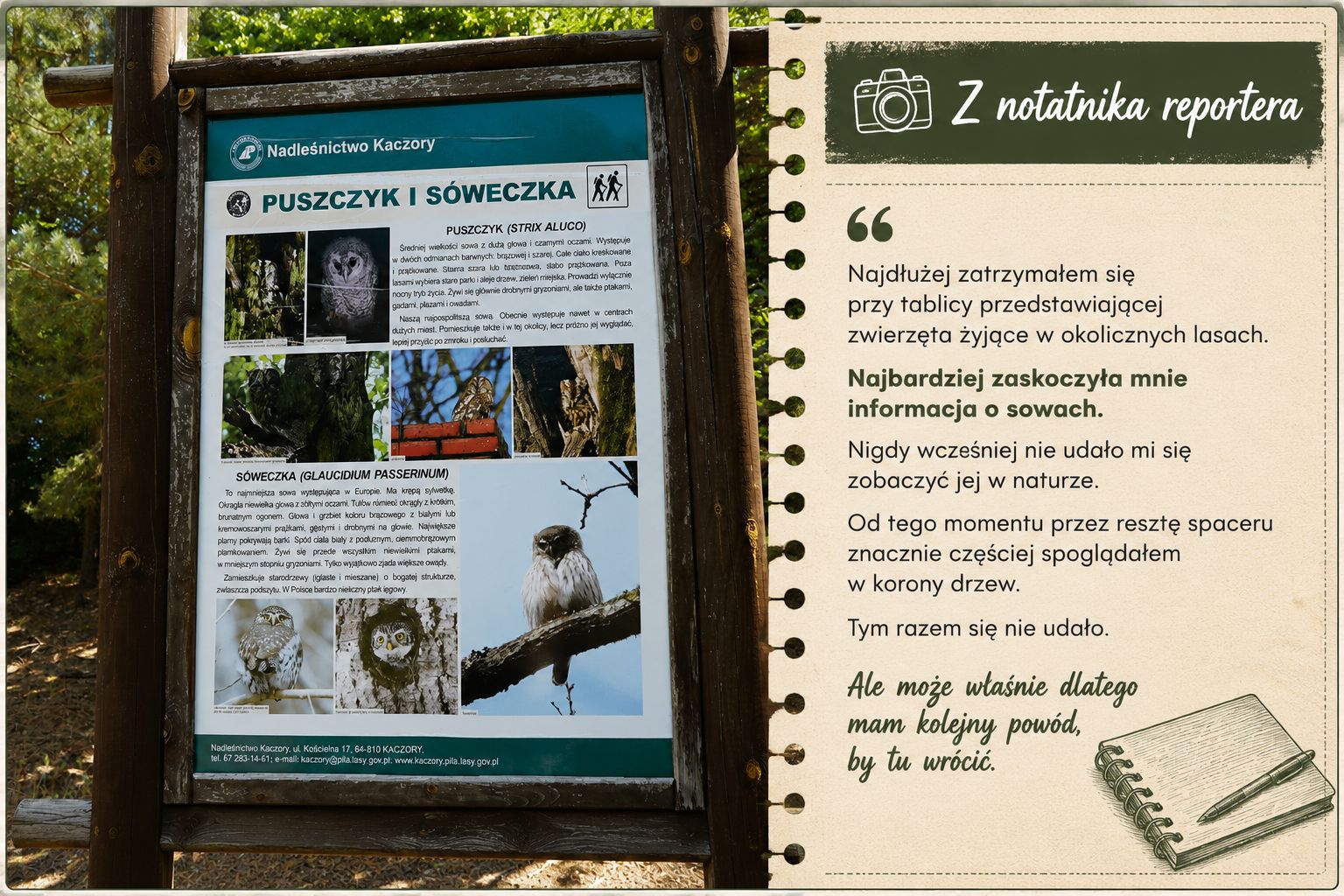 Tablica edukacyjna nad Jeziorem Kopcze w Kaczorach