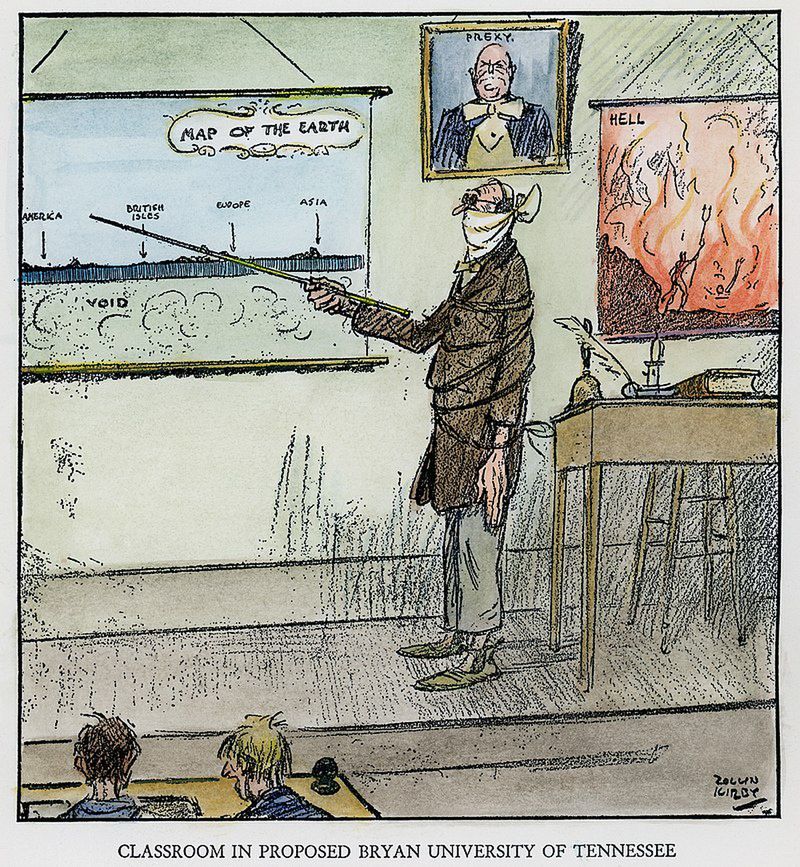 Satyra przedstawiająca nauczanie zgodnie z wizją kreacjonistów