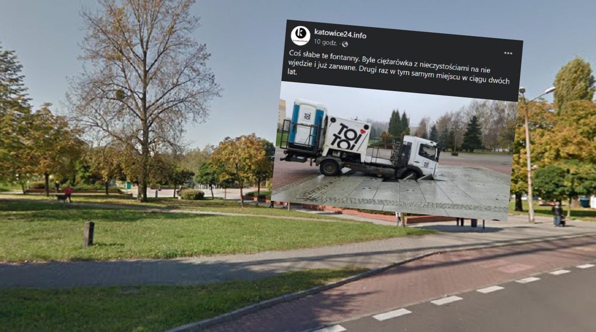 Katowice. Samochód utknął w fontannie 