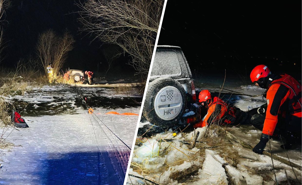 wiadomości,aktualności,WP Wiadomości Kręcił bączki na lodzie. Auto z kierowcą wpadło do jeziora