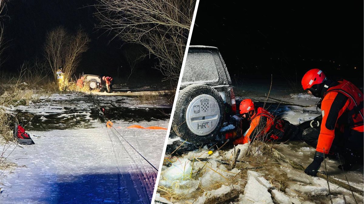 Wjechał na zamarznięte jezioro i utknął w wodzie