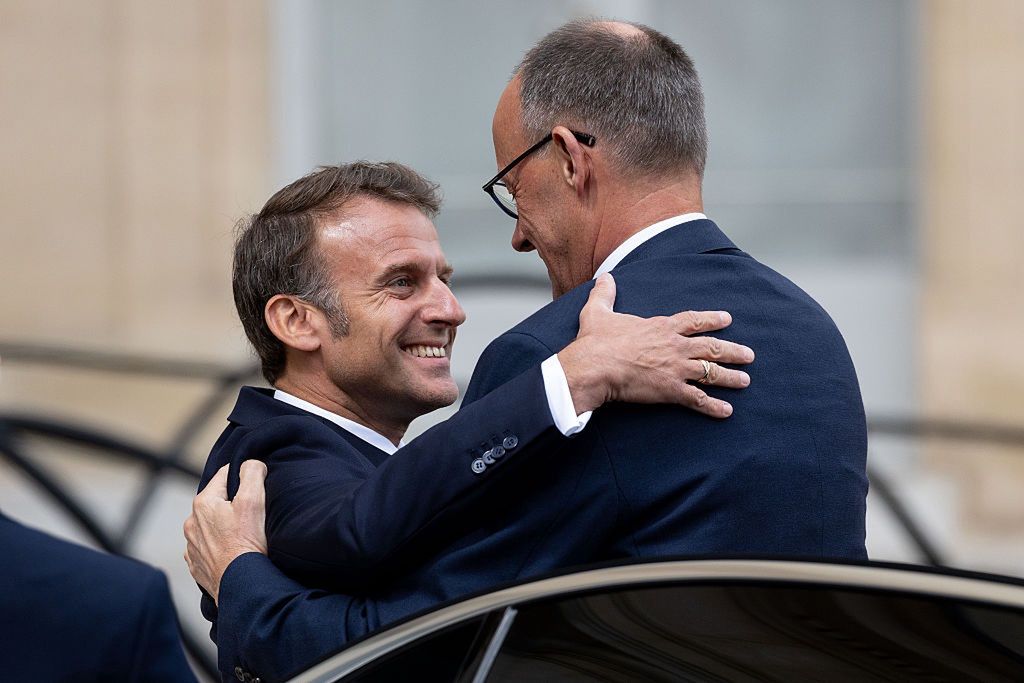 Merz Makes First Foreign Trip As German Chancellor
PARIS, FRANCE - MAY 07: French President Emmanuel Macron welcomes new German Chancellor Friedrich Merz at the Elysee Palace on May 07, 2025 in Paris, France. Friedrich Merz is making his first foreign visits as German Chancellor, after being confirmed during a second round vote in the Bundestag on Tuesday. In an unexpected upset for the newly-formed coalition government, the leader of the conservative Christian Democrats (CDU) party failed to secure the first round ballot but went on to win the majority in the second round with 325 votes, becoming Germany's tenth chancellor since the end of the Second World War. (Photo by Tom Nicholson/Getty Images)
Tom Nicholson