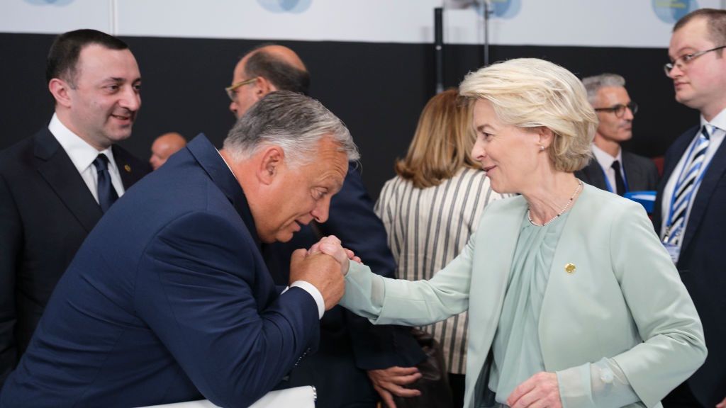 Third Meeting Of the European Political Community Takes Place In Granada
GRANADA, SPAIN - OCTOBER 5: Prime Minister of Georgia Irakli Garibashvili (L) is talking with the Hungarian Prime Minister Viktor Mihaly Orban (C) and the President of the European Commission Ursula von der Leyen (R) prior the start of the third meeting of the European Political Community on October 5, 2023 in Granada, Spain. Building on the work of the previous meetings of the European Political Community, the leaders will discuss how to make Europe more resilient, prosperous and geostrategic. The meeting of the European Political Community takes place ahead of the informal meeting of the European Council. (Photo by Thierry Monasse/Getty Images)
Thierry Monasse
viktor orbán