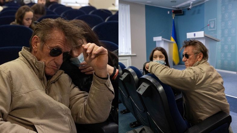 Sean Penn na konferencji prasowej prezydenta Ukrainy